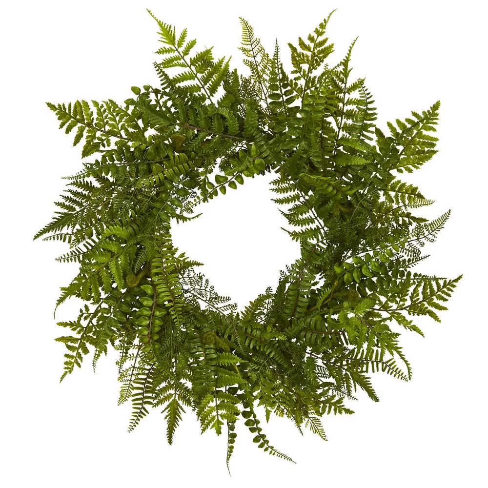 Nearly Natural 24 Inch Mixed Fern Wreath Natural Home Decor