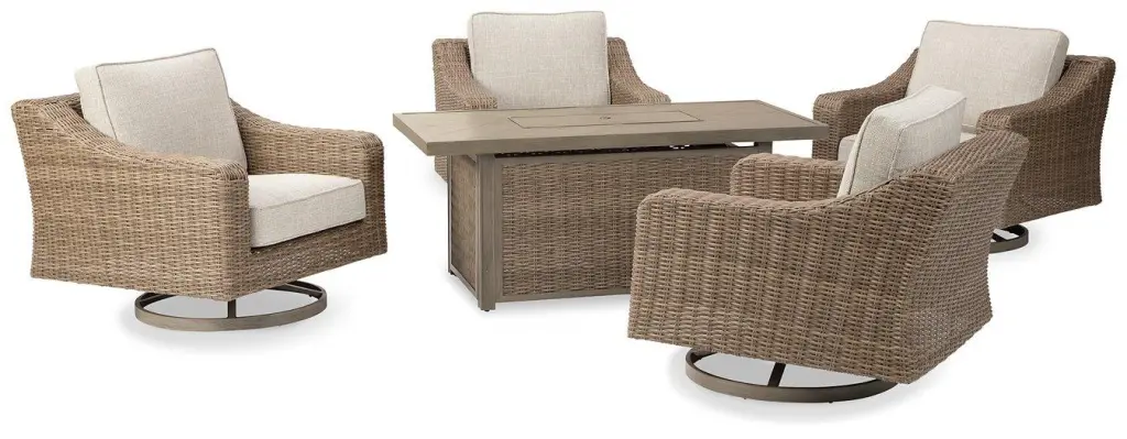 Beachcroft Fire Pit Table Four Nuvella Swivel Lounge Chairs