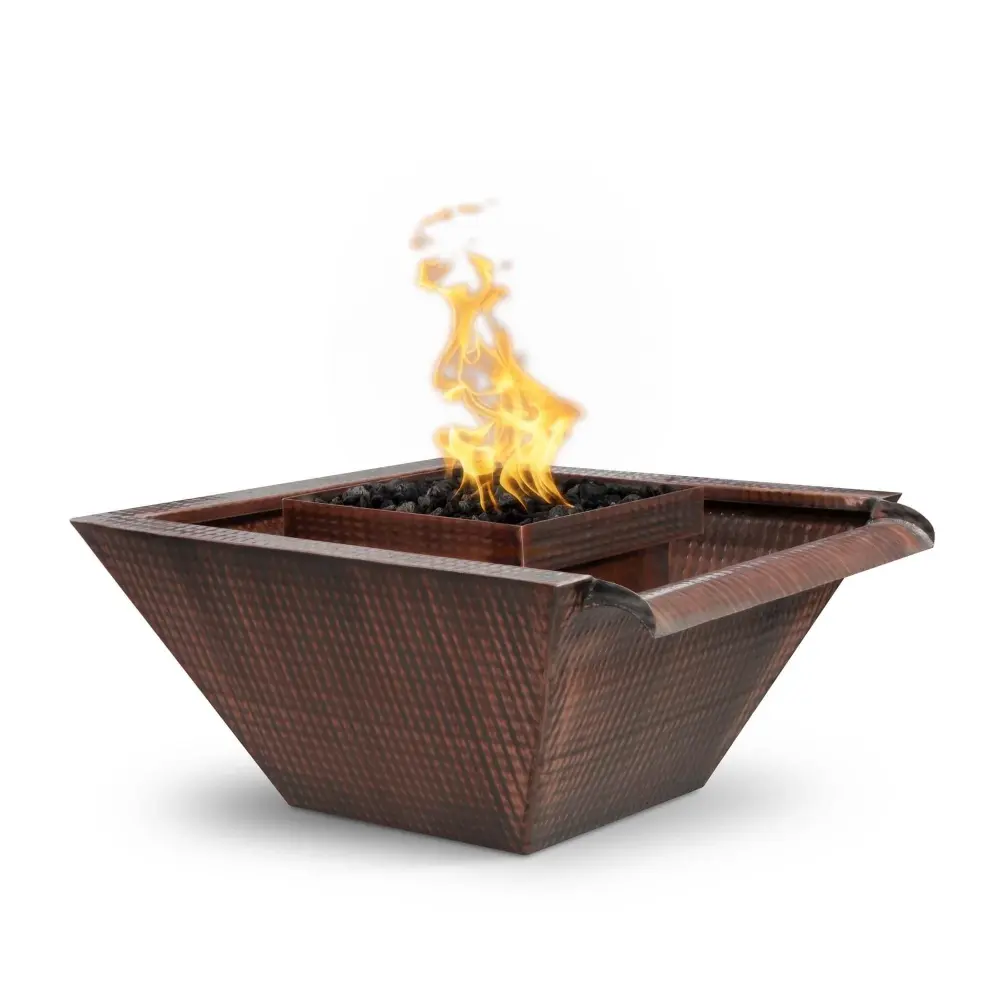 Outdoor Plus - Maya Square Hammered Copper Fire & Water w/ Generous Gravity Spill OPT-SQ-FWWS