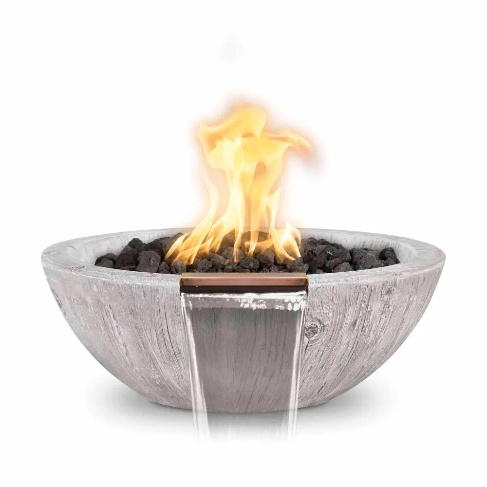 Outdoor Plus - Sedona 27" Round Wood Grain Concrete Fire and Water Bowl OPT-RWGFW