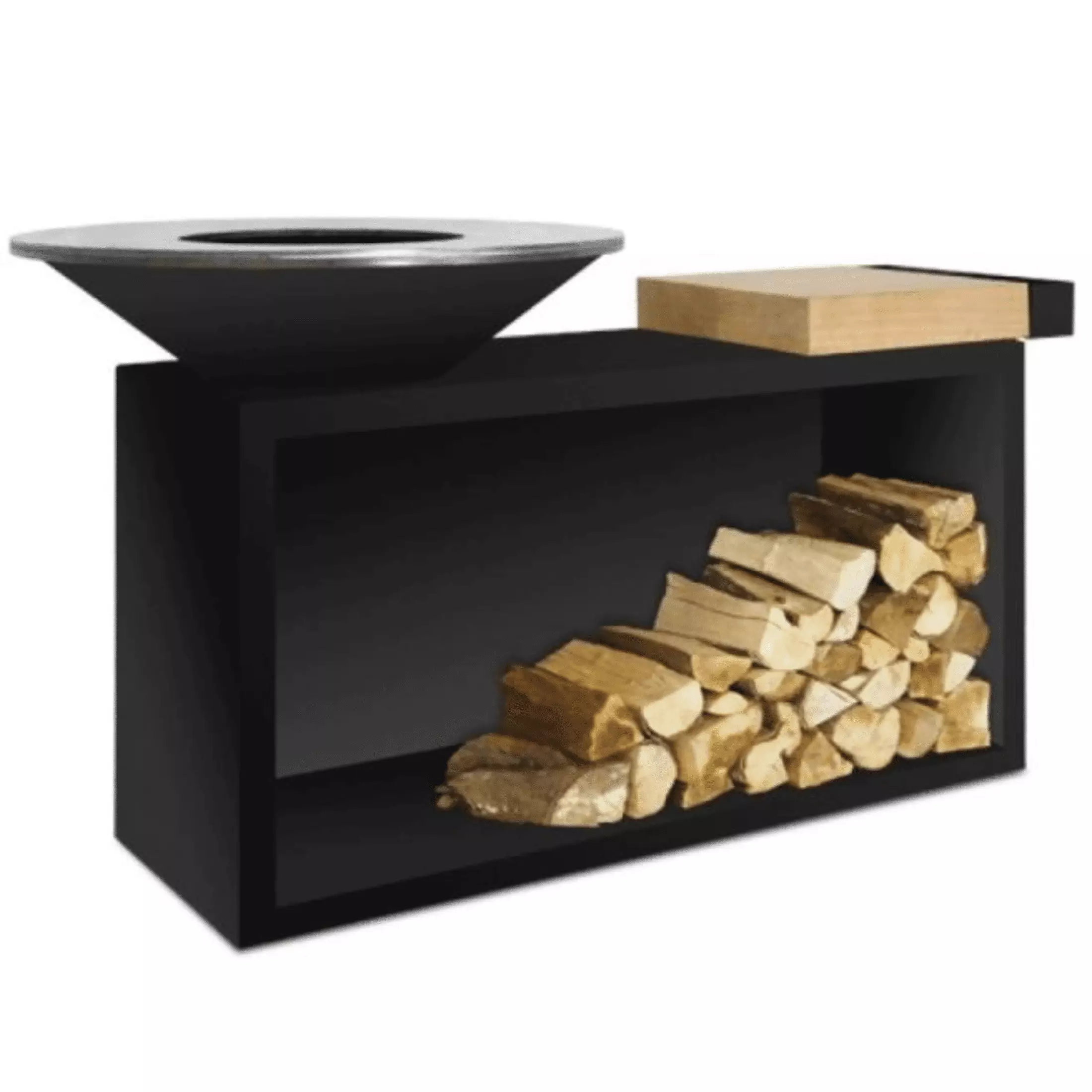 OFYR Island Black 85 Outdoor Fire Pit Teak Wood Table