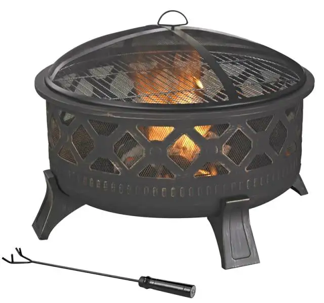 Seasonal Trends KLF-150509 Round Black Steel Fire Pit 32 Inch Backyard