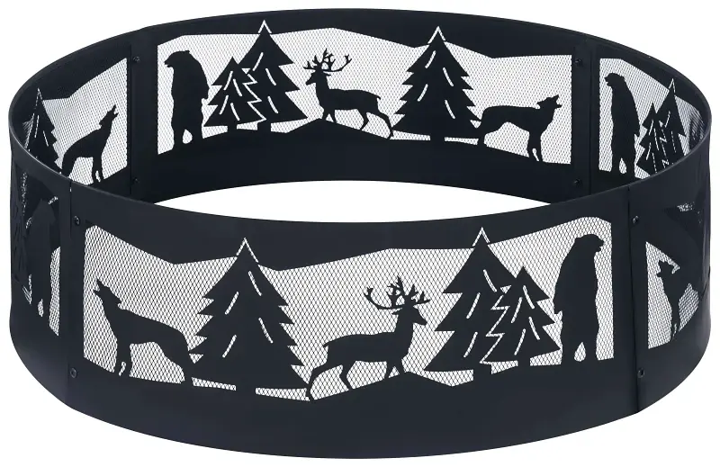 Seasonal Trends KLR-160177 Fire Ring, 36 Dia, 12 H, Steel Exterior, Midnight Camping Trips