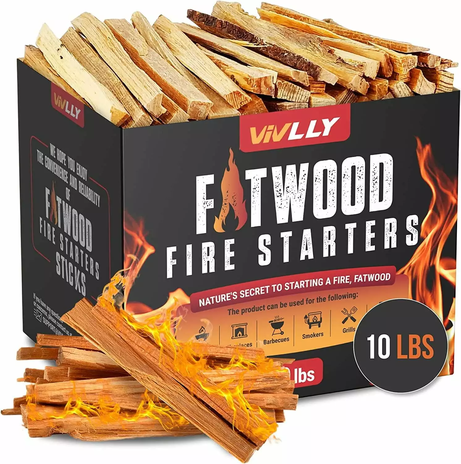 Vivlly 10lb Fatwood Fire Starter Pack Campfire Grilling and Fireplace
