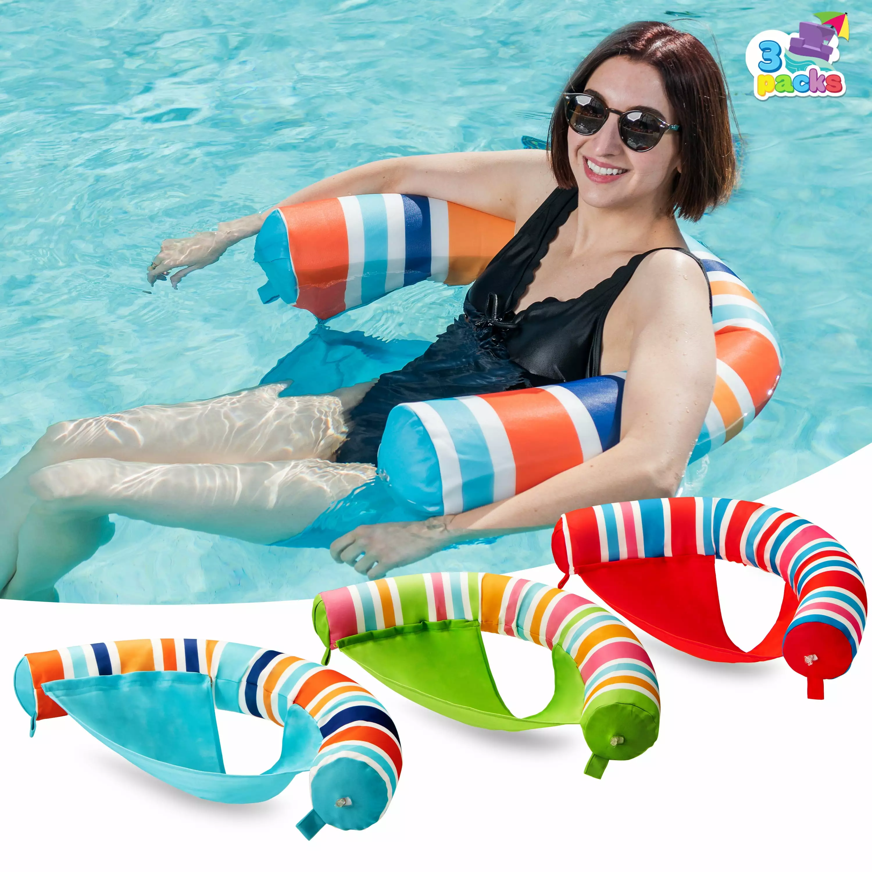 Syncfun 3 Pack Inflatable Pool Float Noodle Chair Striped Sling Floatie Summer Party