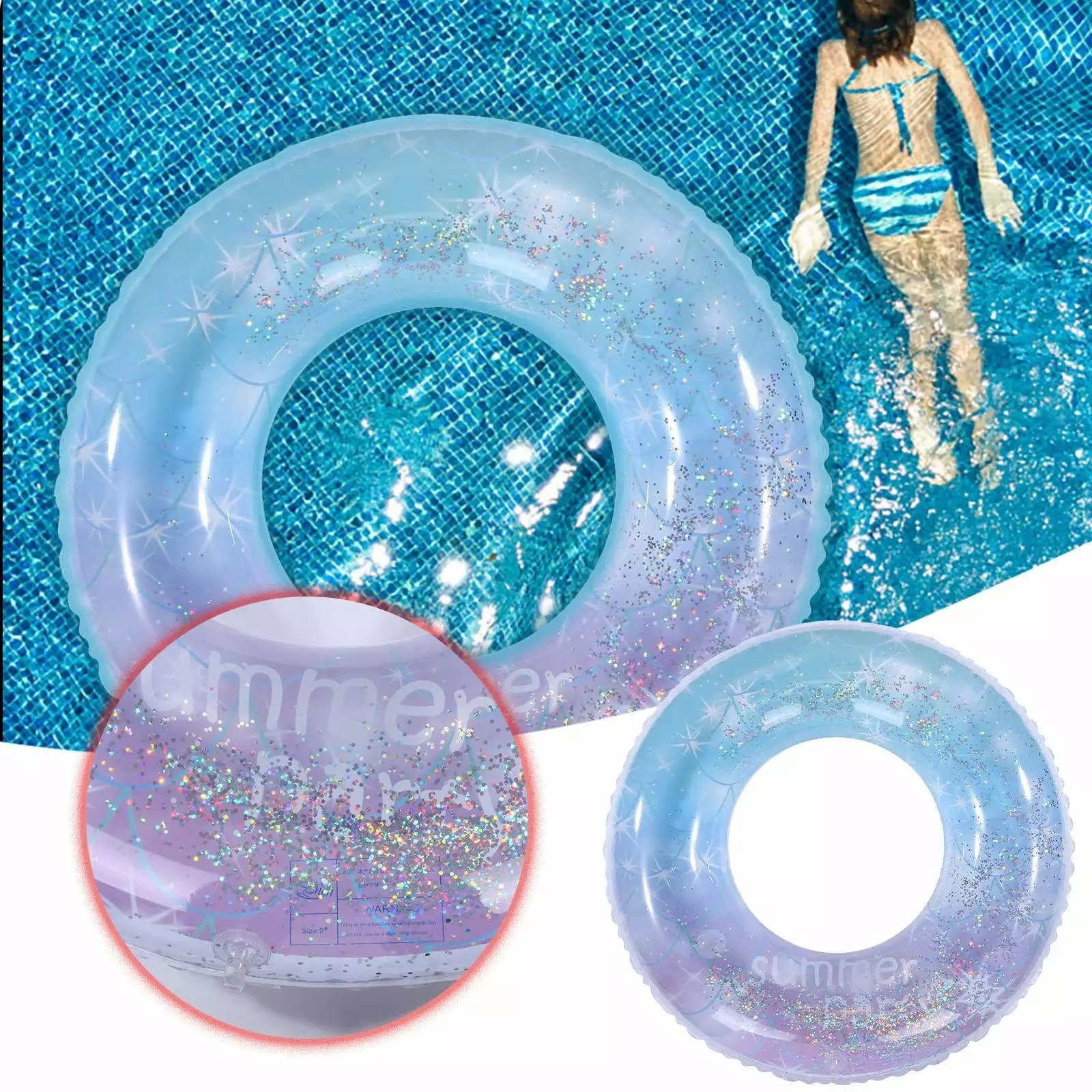 New Outdoor Swimming Circle Thickened Sequins Starry Inflatable Children's Underarm Lifesaving Pool Floats Father Christmas