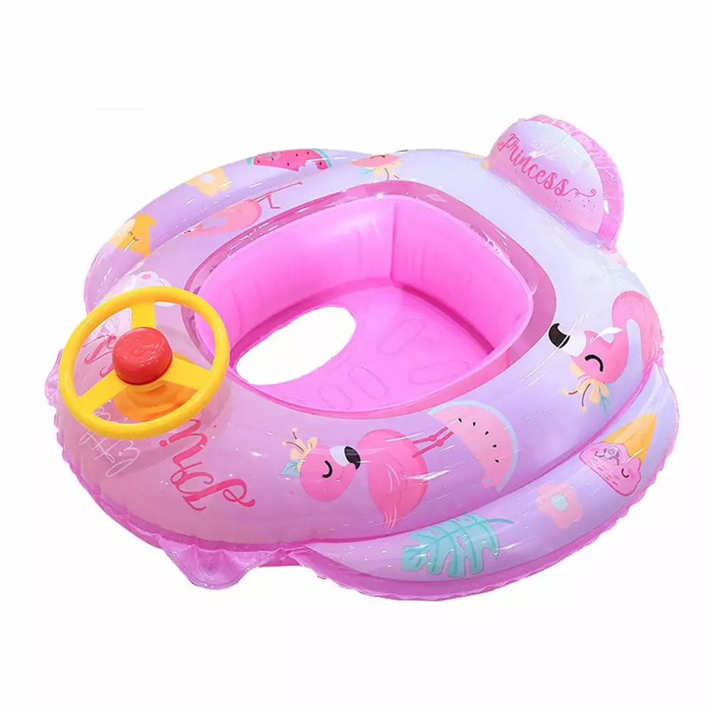WISHTIME Kids Pool Floats Pink Flamingo Steering Wheel Ring Toddlers Aged 1-3 Years