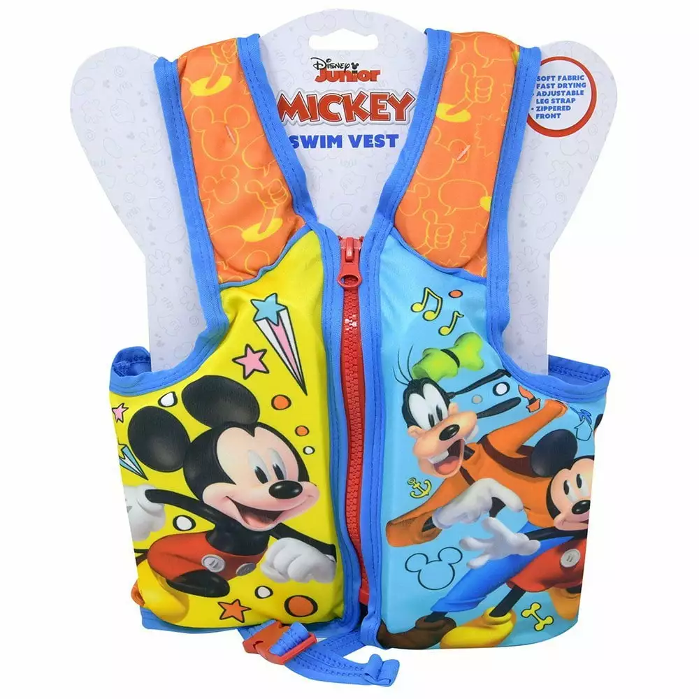 Mickey Mouse Kids Swim Vest Toddler Floaties Adjustable Safety Strap Swimming Aids Medium