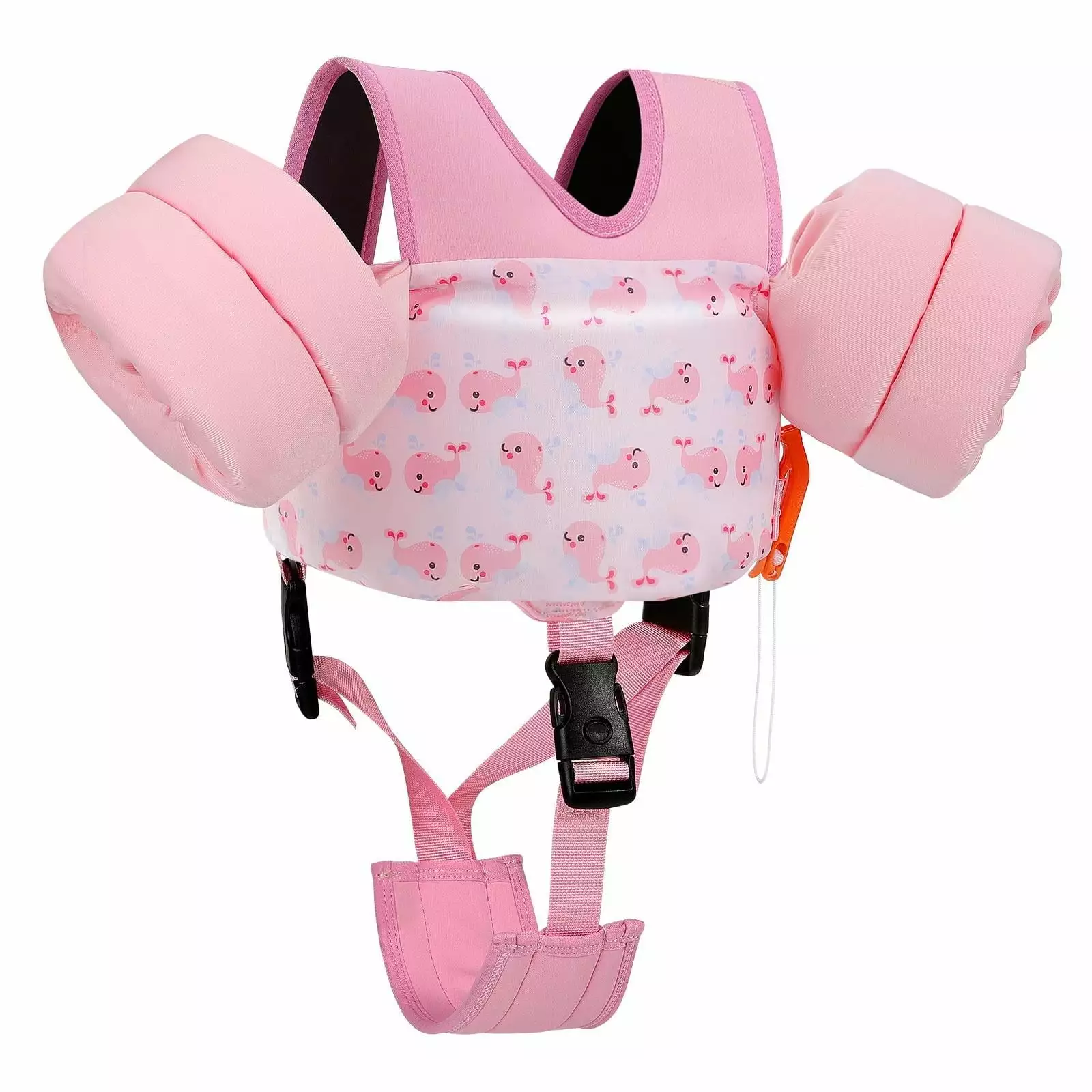 MoKo Toddler Swim Floaties Vest Kids 13-30 lbs Crotch Strap and Whistle Pink Whale