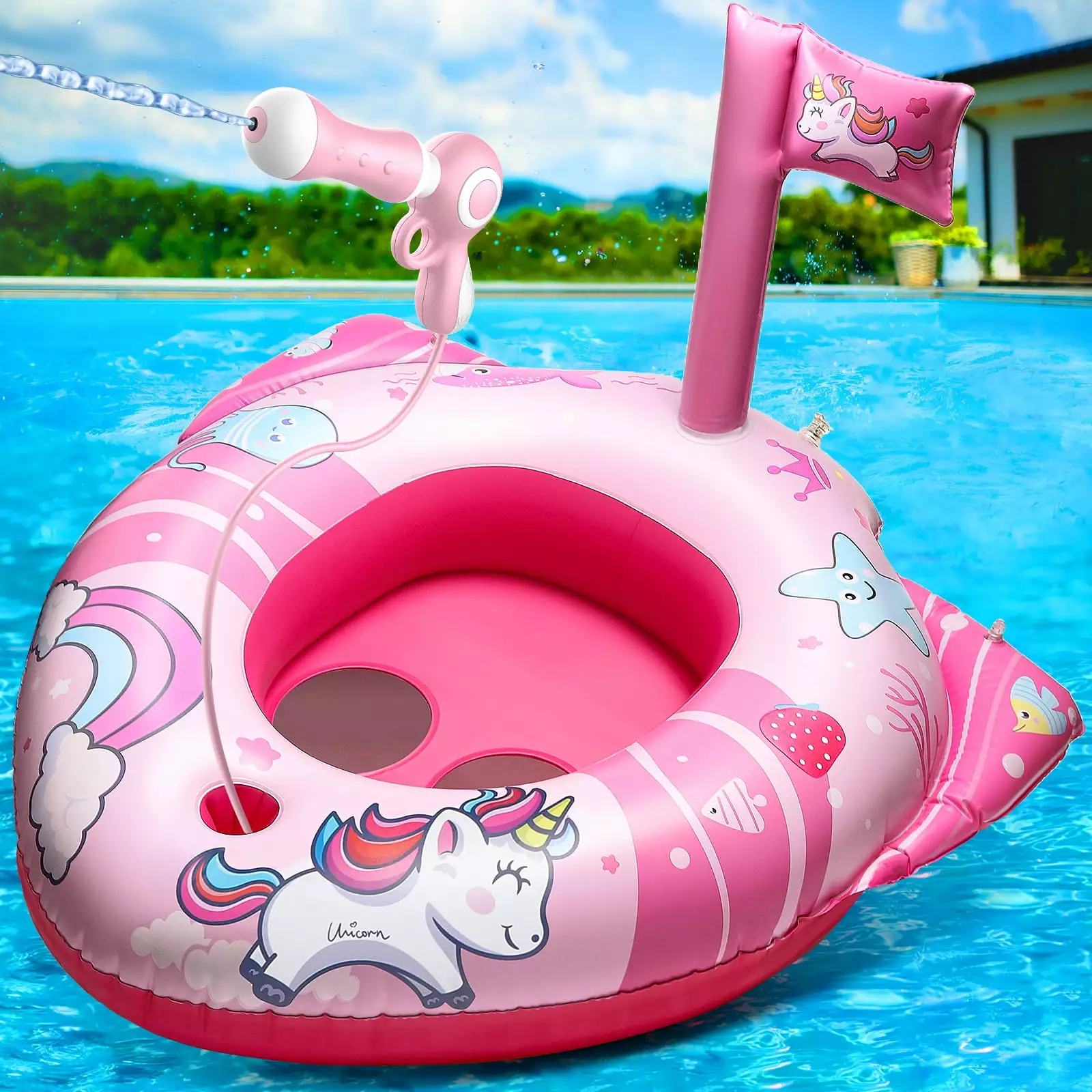 Beefunni Kids Pool Float Unicorn Toddlers Floaties Water Gun Ages 3+