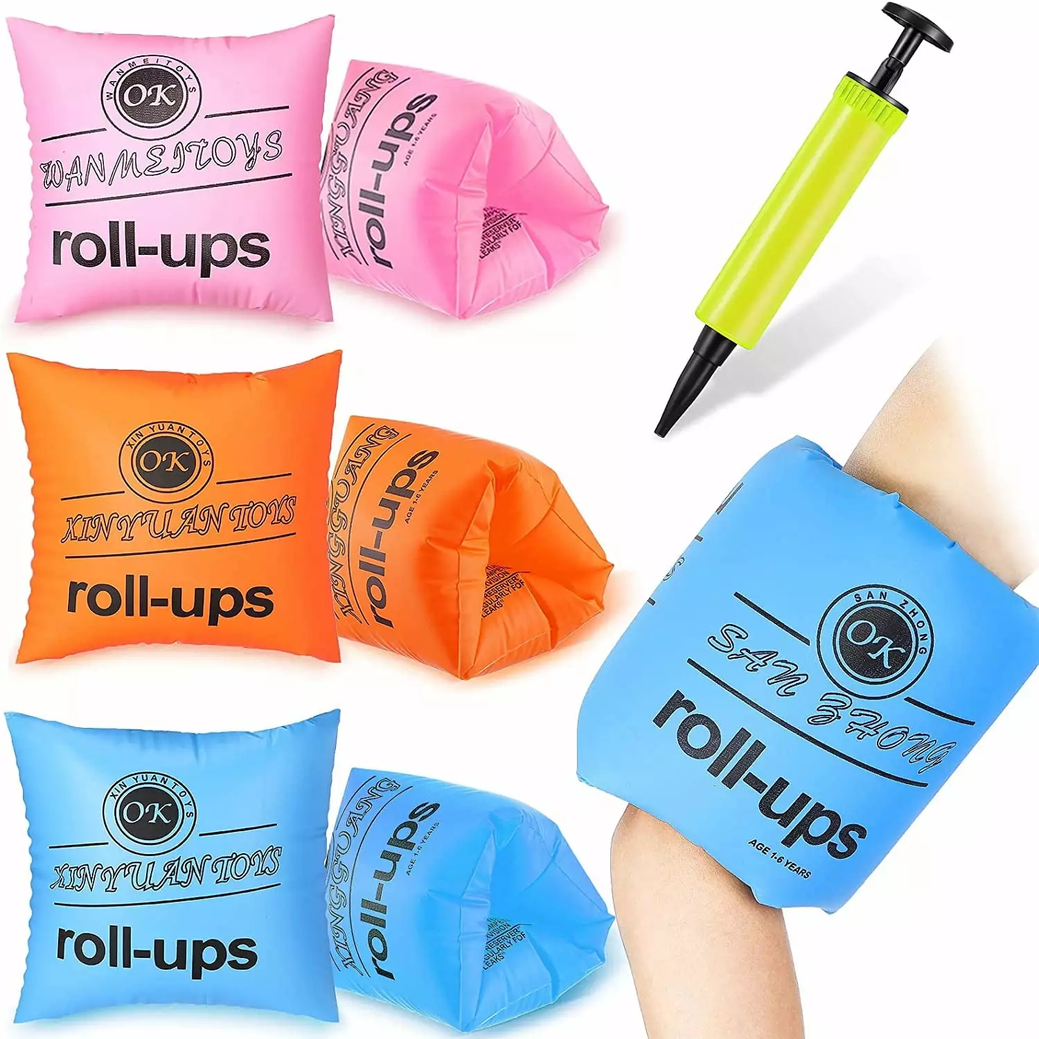 6 Pack Swimming Arm Float Rings PVC Arm Floaties Adults Teens Inflatable Swim Bands Colorful Floater Sleeves