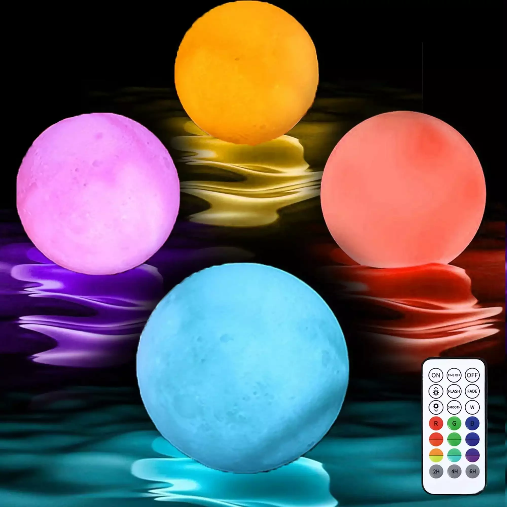 4-Pack Swimming Pool Floating Pool Moon Lights 16 Color IP68 Waterproof LED Ball Light