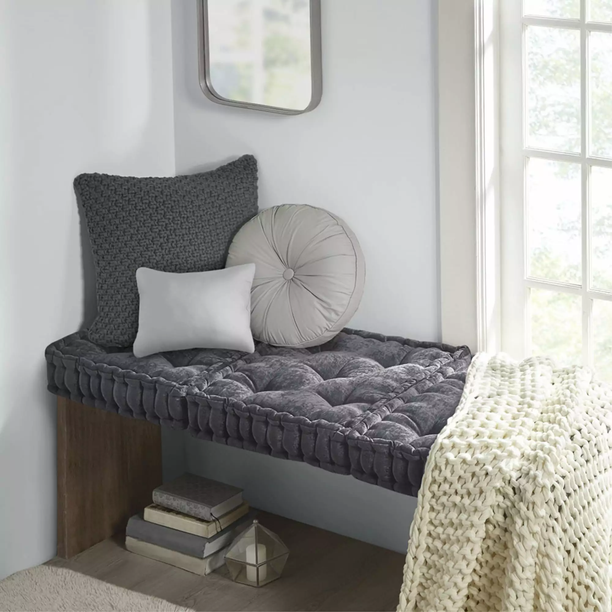 Ergode Chenille Square Floor Pillow Cushion Deep Charcoal Home Decor