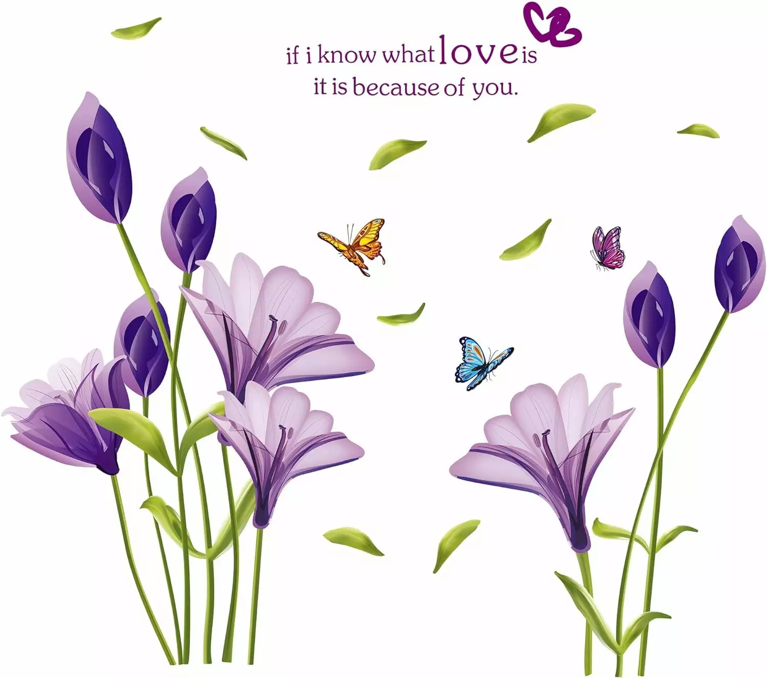 Beautiful Lovely Purple Lily Flowers Wall Decals Removable DIY 10 Pcs Sheet Living Room TV Background kiseki