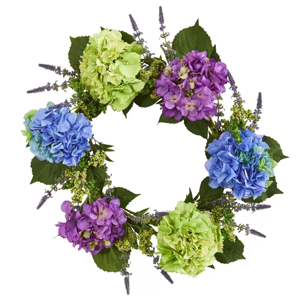 Nearly Natural 22 Inch Indoor Hydrangea Artificial Wreath