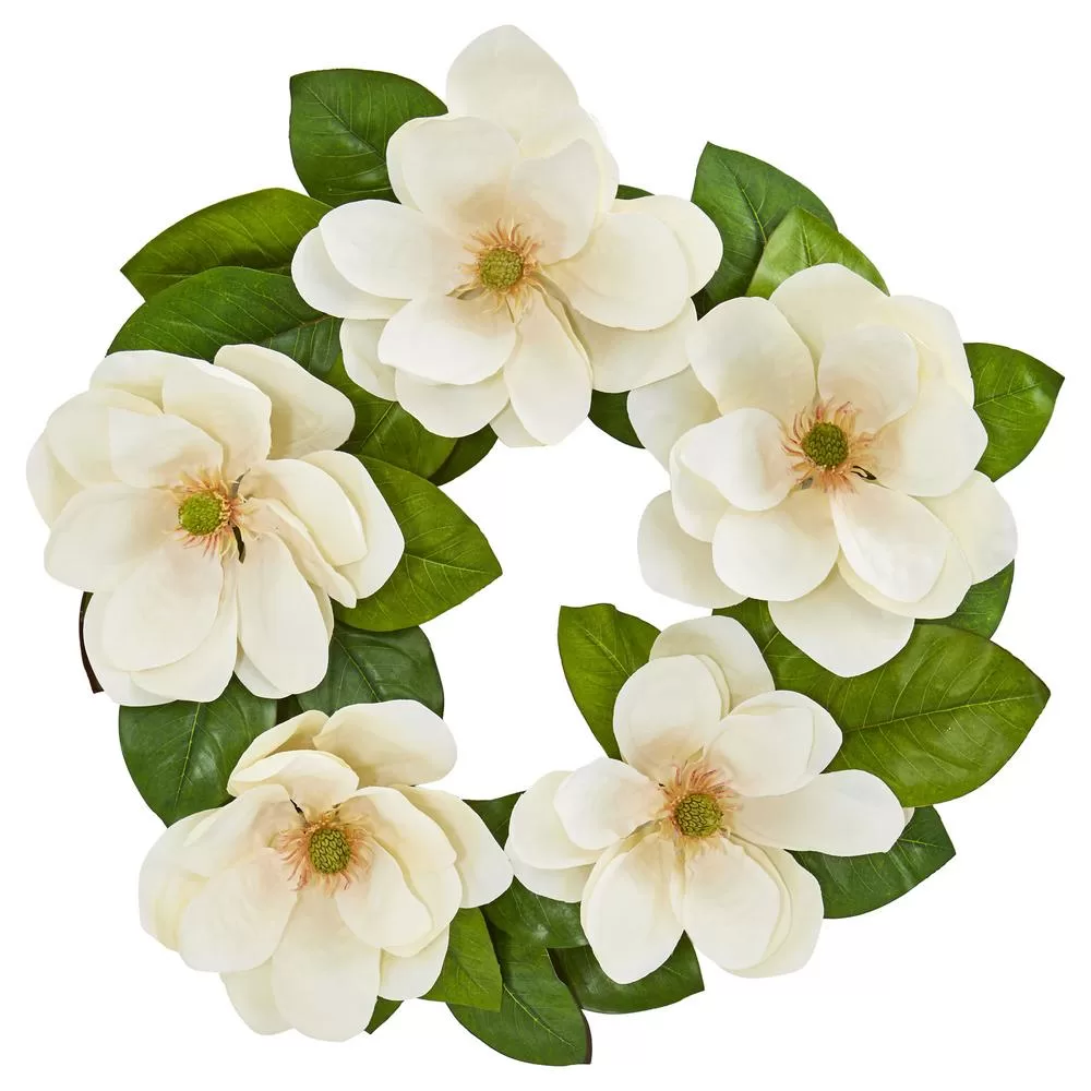 Nearly Natural 23 Inch Indoor Magnolia Artificial Wreath
