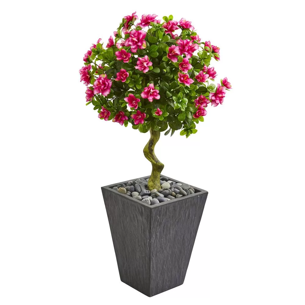 Nearly Natural 3.5 Foot Azalea Artificial Topiary Tree Slate Finished Planter Indoor Decor