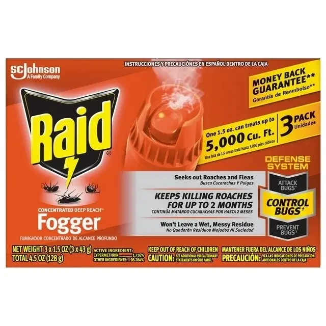 Raid Deep Reach Fogger Insecticide 3-Pack 4.5 oz - Indoor Bug Killer Heavy Infestations