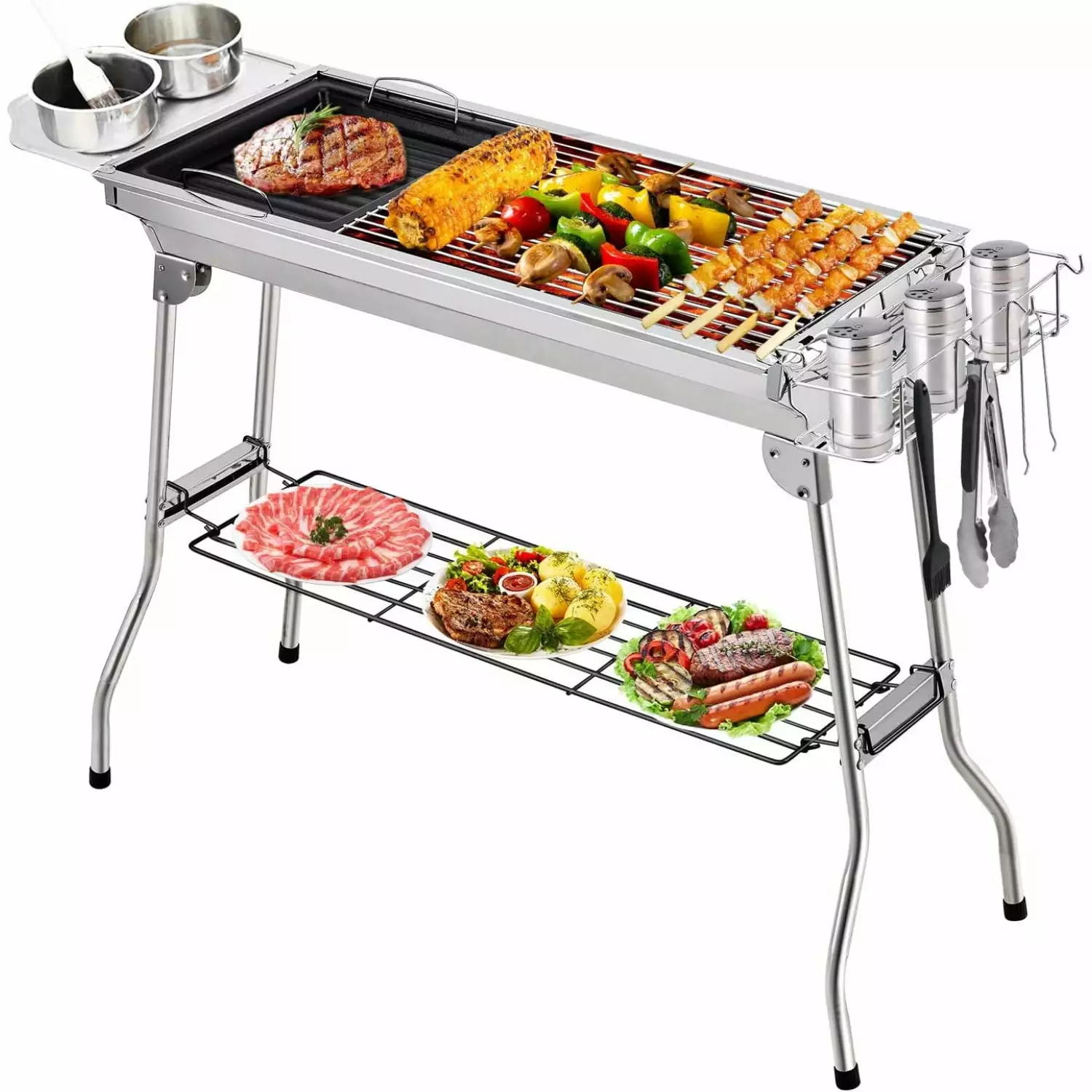 Aiglam Foldable Stainless Steel Charcoal BBQ Grill Camping Picnic Outdoor Cooking CMS