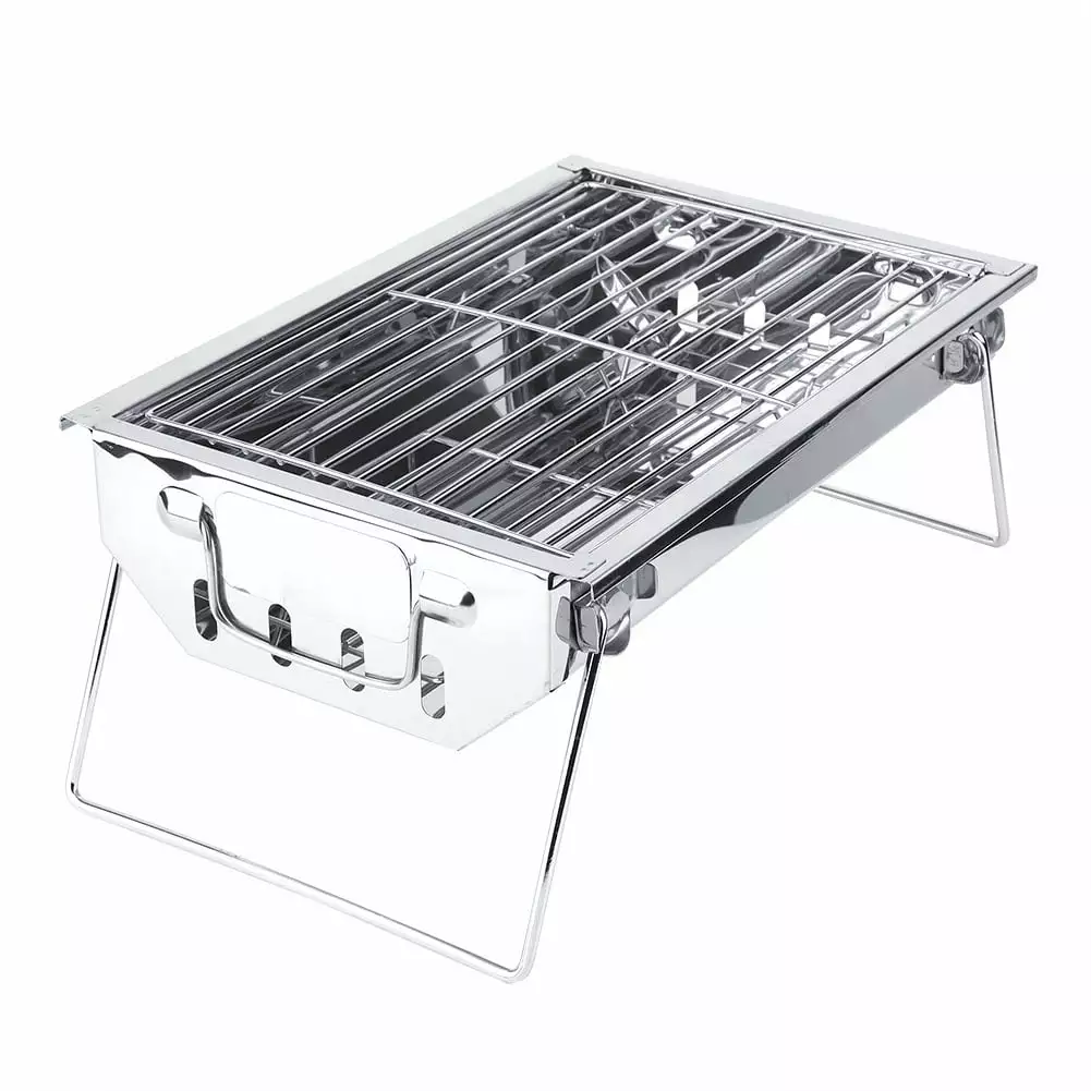 Foldable Stainless Steel BBQ Grill Outdoor Camping Charcoal Stove 32.5x32.5x24cm Cofhtls
