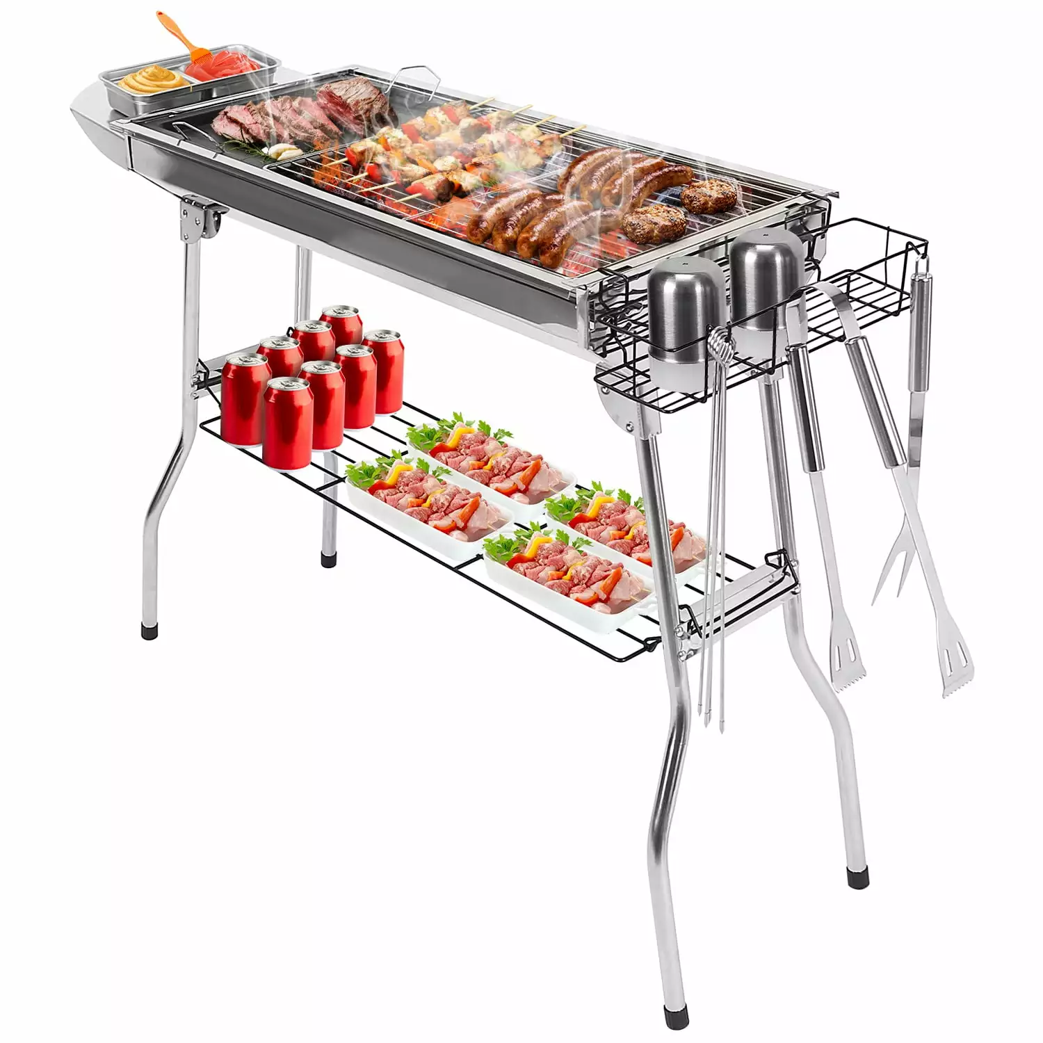 39in Travel-friendly Foldable BBQ Grill Table iMounTEK Charcoal Stainless Steel Grill Picnic Camping Sliver