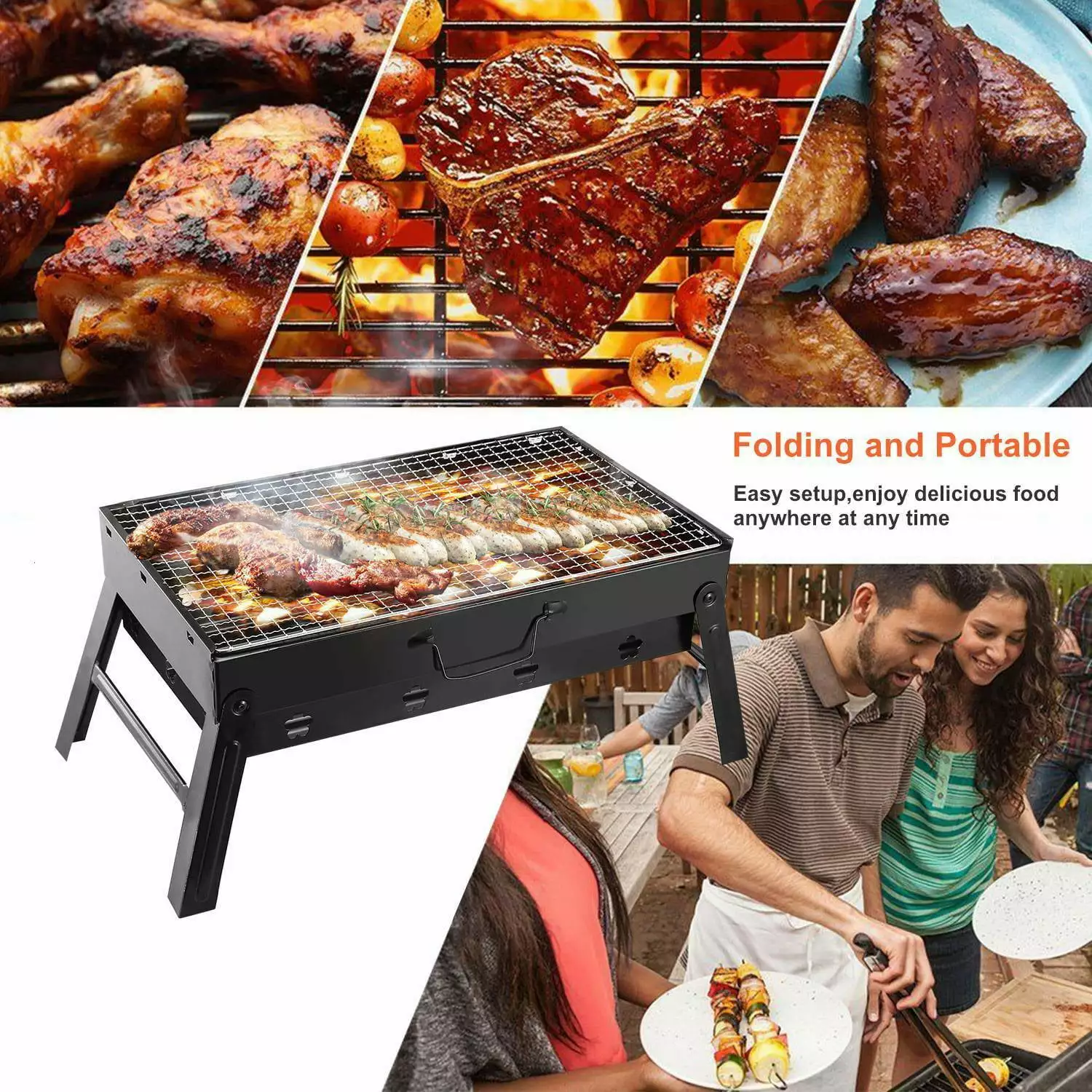 YouLoveIt Foldable BBQ Grill - Stainless Steel Smoker Camping Picnic Garden Travel 17.7x11.0x8.7