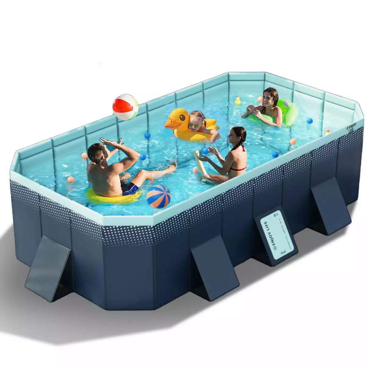 EONROACOO 113in Foldable Swimming Pool Non-Inflatable Above Ground Kiddie Pool Blue 101
