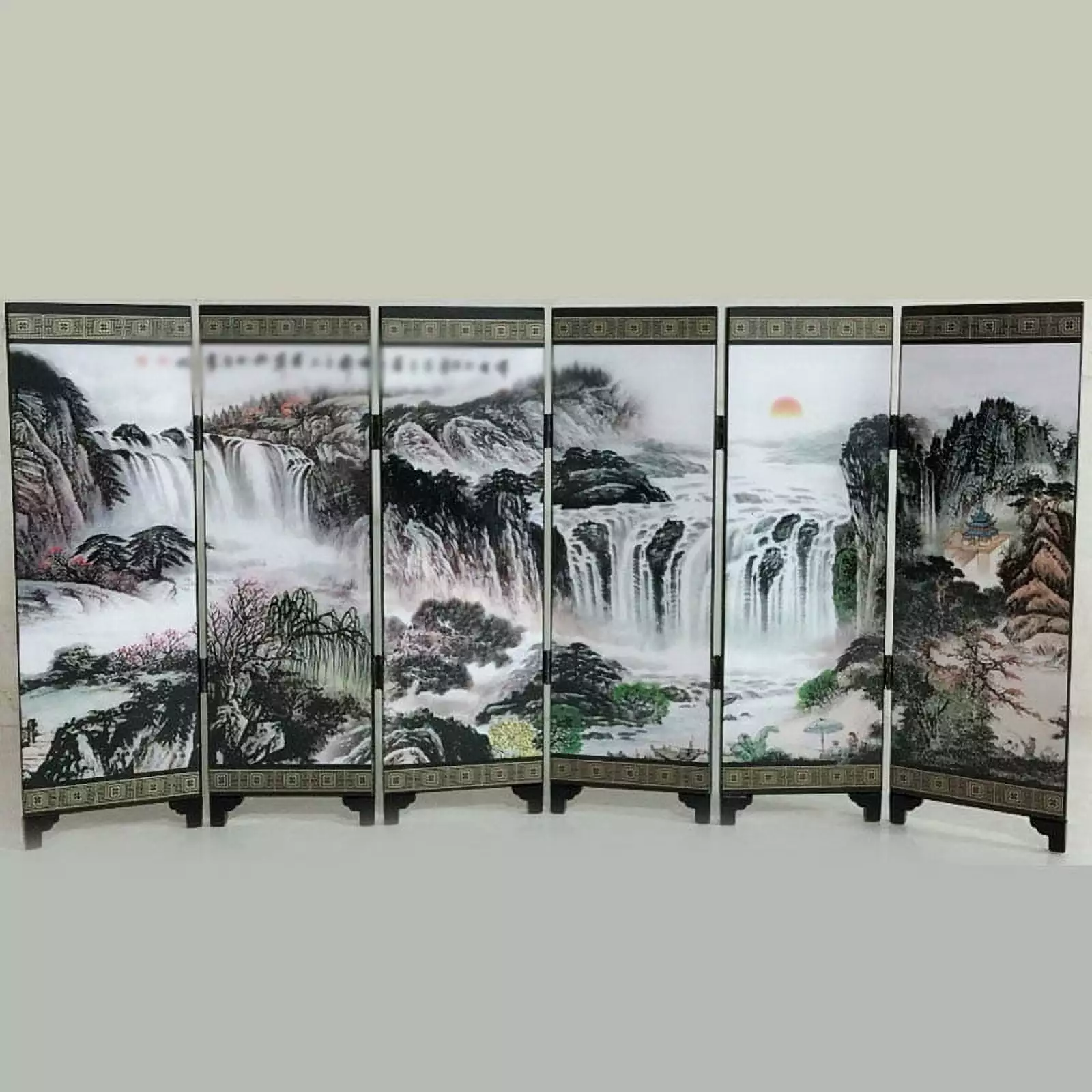 Geege Panel Screen 6 Panels Wooden Chinese Style Vintage Retro Small Mini Folding Panel Screen Room Divider 19.2x9.6x0.24inch