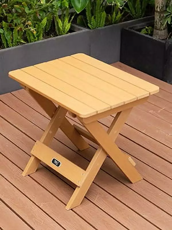 Portable Folding Side Table Square All-Weather Fade-Resistant Plastic Wood Table Outdoor Garden Beach Camping Brown Dadiy