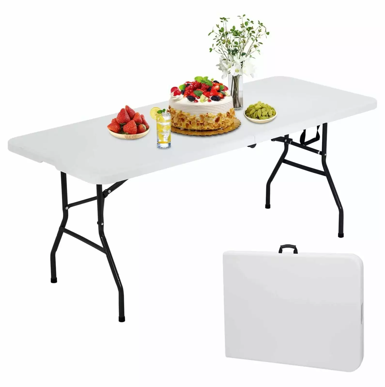 Plastic Folding Table 6ft Heavy Duty 500LBS Capacity Foldable Utility Table Camping Picnic BBQ Party Exlonjet