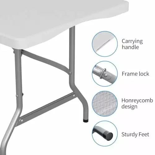 6ft Plastic Folding Table Outdoor Indoor Portable Camping Party Picnic Handle and Lock White Liye