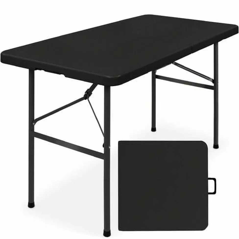 New Home Era Plastic Folding Table Fold--Half Portable Utility Table Heavy Duty 4ft Black