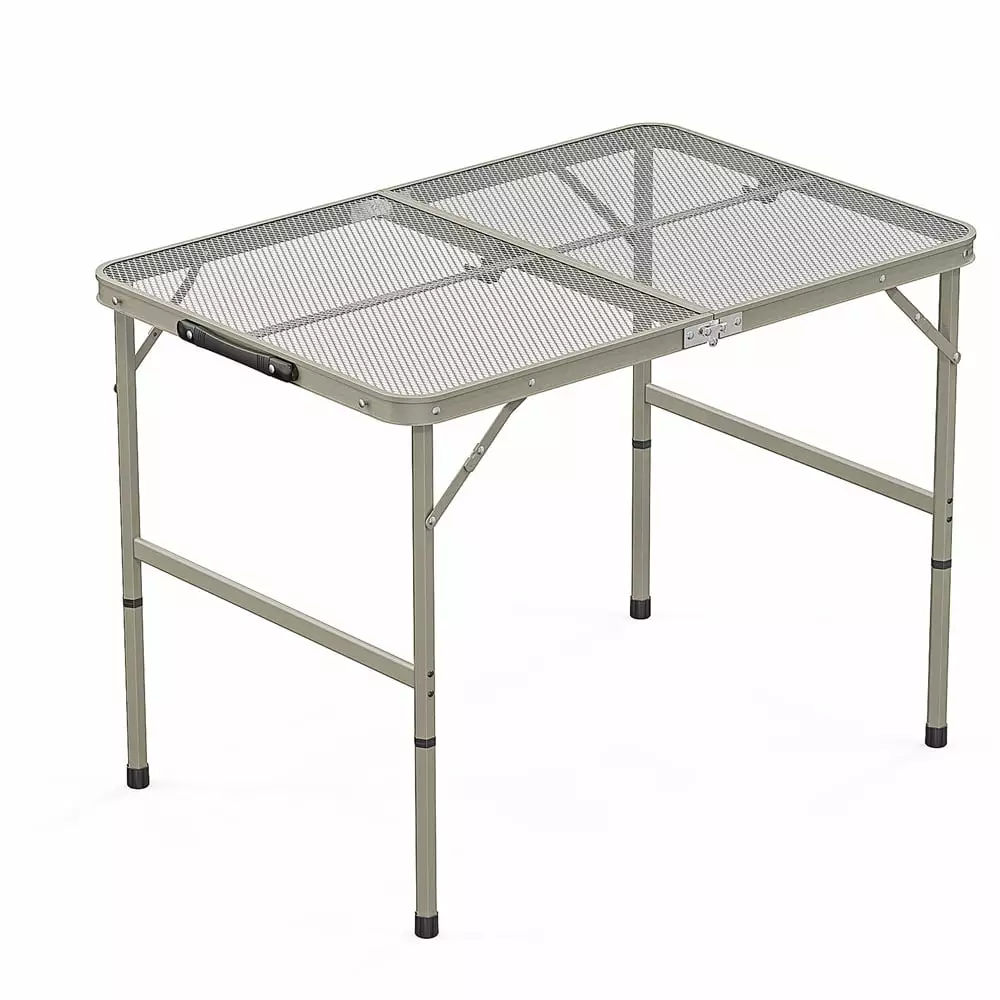 Tcbosik 3ft Height Adjustable Folding Camping Table Mesh Desktop BBQ Beach Picnic Grey