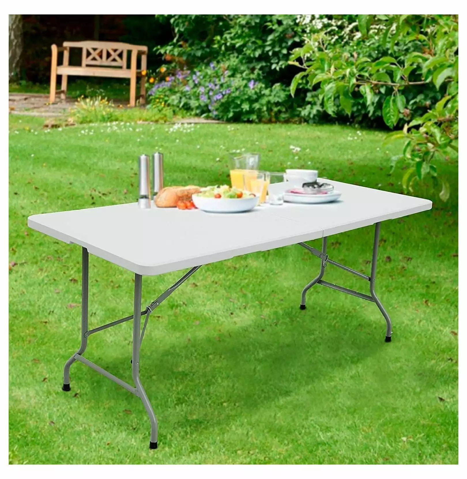 UooMi 8ft Folding Table Indoor Outdoor Heavy Duty Portable Plastic Dining Table Handle Lock