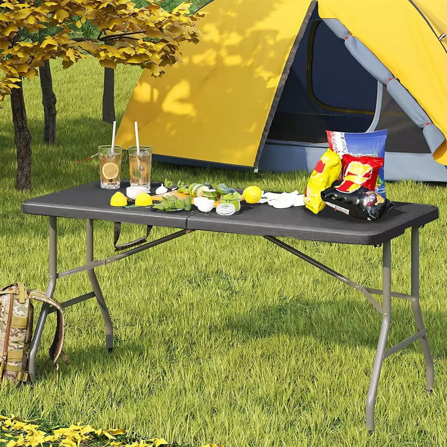 XF XINFENG Plastic Folding Table Indoor Outdoor Heavy Duty Table Picnic Party Camping Black