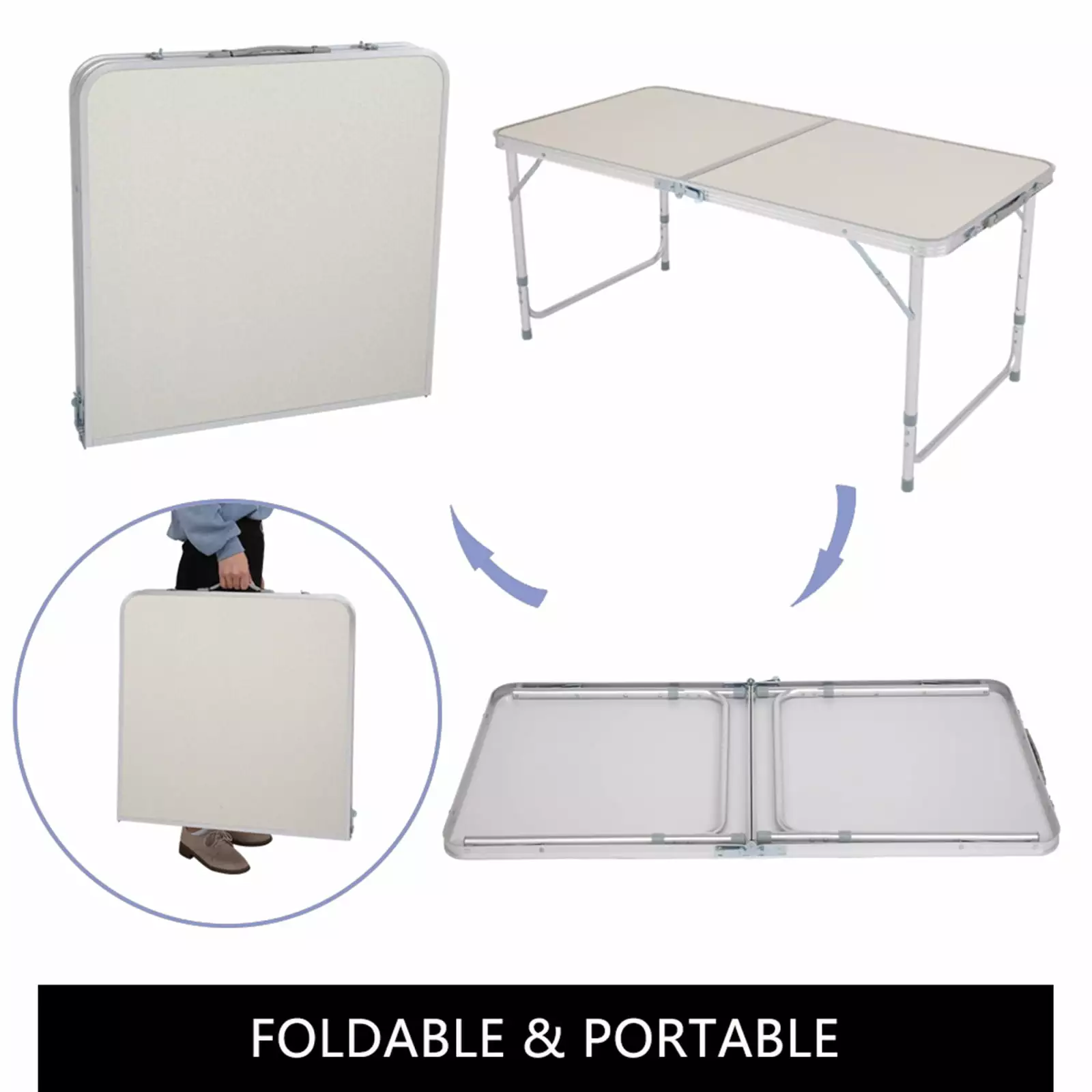 4Ft Portable Multipurpose Folding Table 120x60x70cm White YILIBX