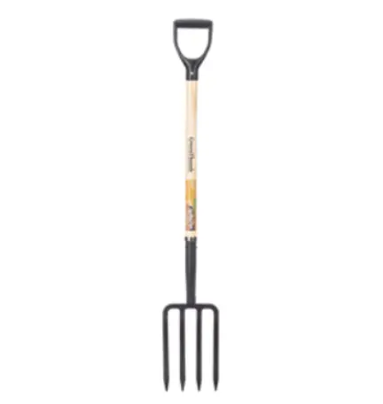Green Thumb Wood D Handle Spading Fork 4 Tine Garden Tool