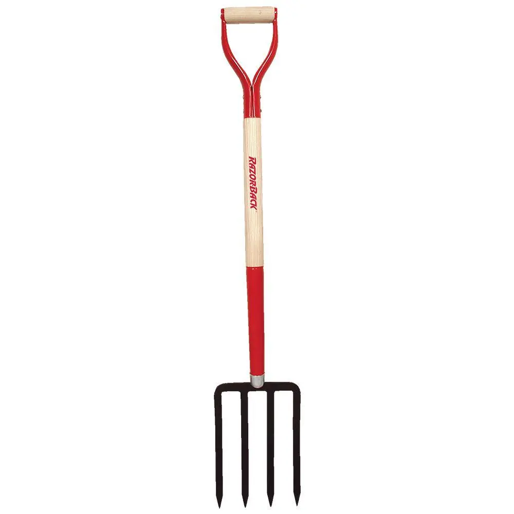 Razor-Back 72103 4-Tine Spading Fork 30 Inch Wood Handle and Steel D-Grip