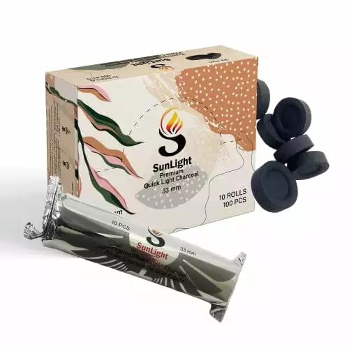 Sunlight Luxury Charcoal Tablets Incense - Instant Light - 100 Charcoal Discs - 33mm - Resin Burner Rolls Pack 100 Coal Br...