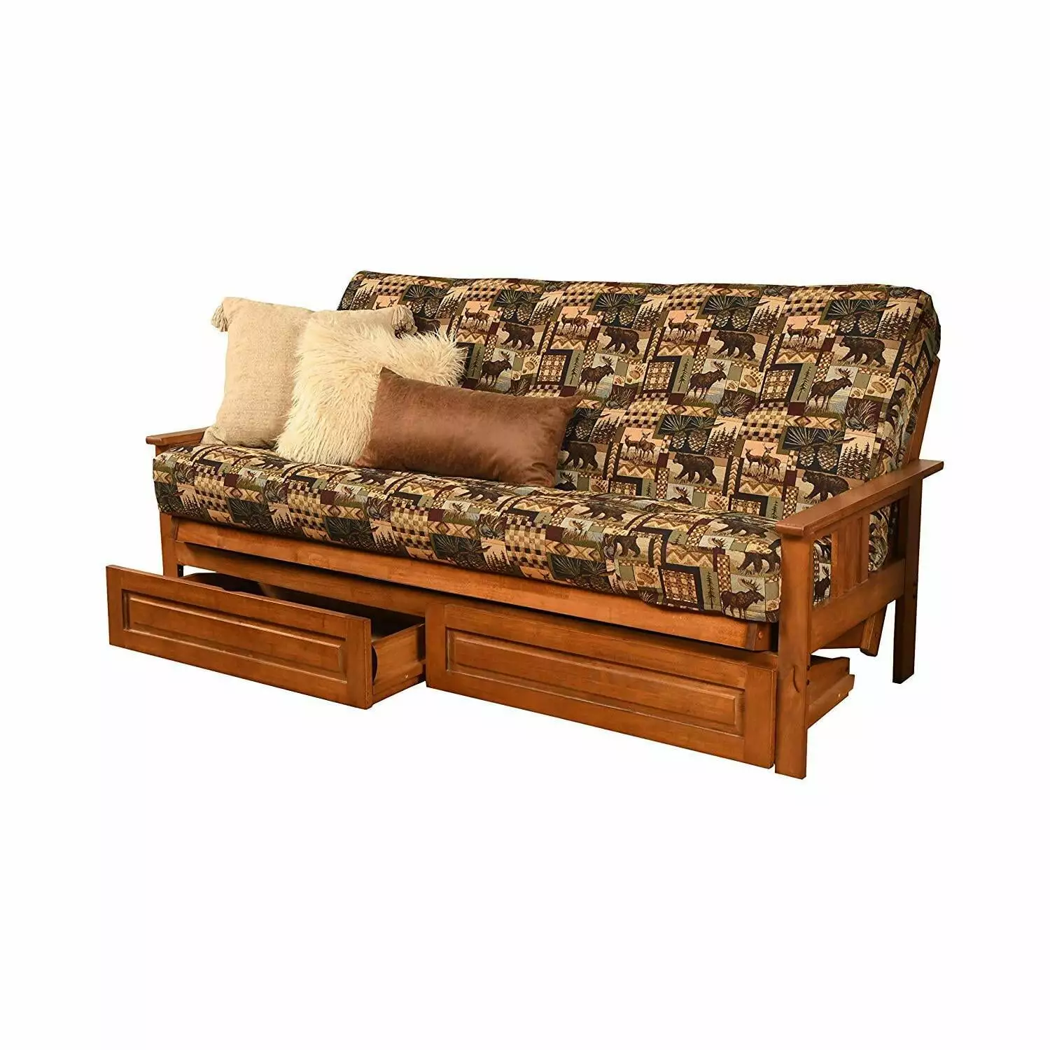 Homestock French Flair Full Futon Frame Storage Drawers Barbados/Maroon Futons