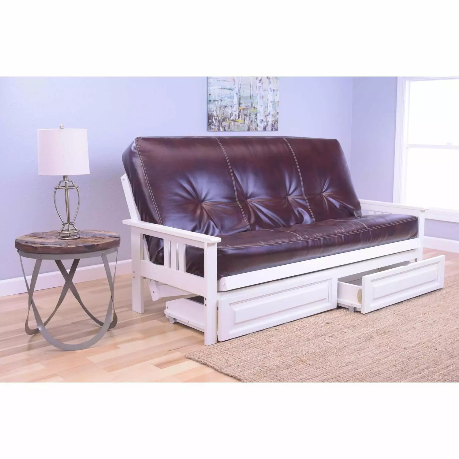 Maykoosh Southwestern Style Full Futon Frame Storage Drawers Antique White/Dark Brown Futons