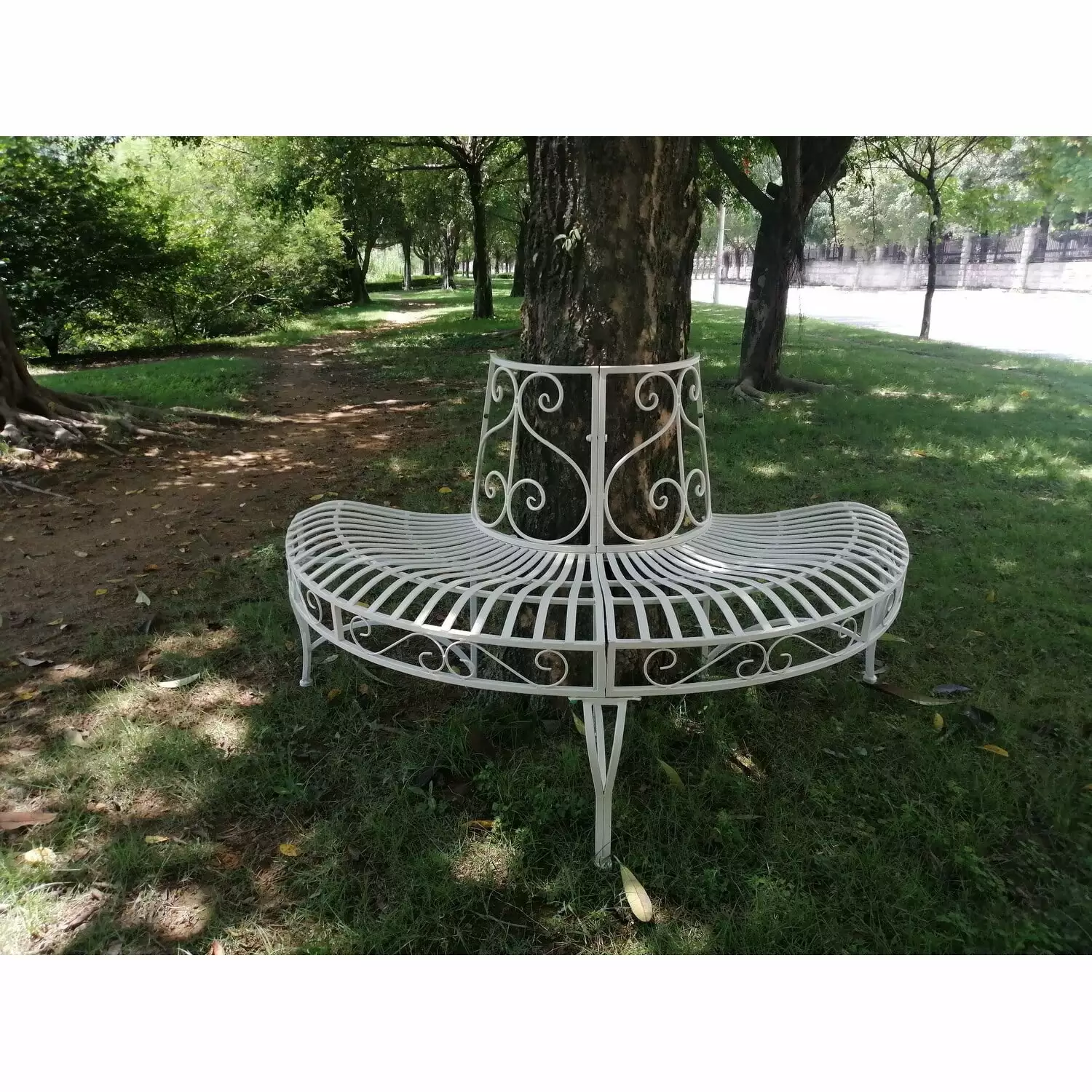 White Semi-Circle Tree-Wrap Bench Outdoor Garden Decorative Seating Benches Bed Bath & Beyond