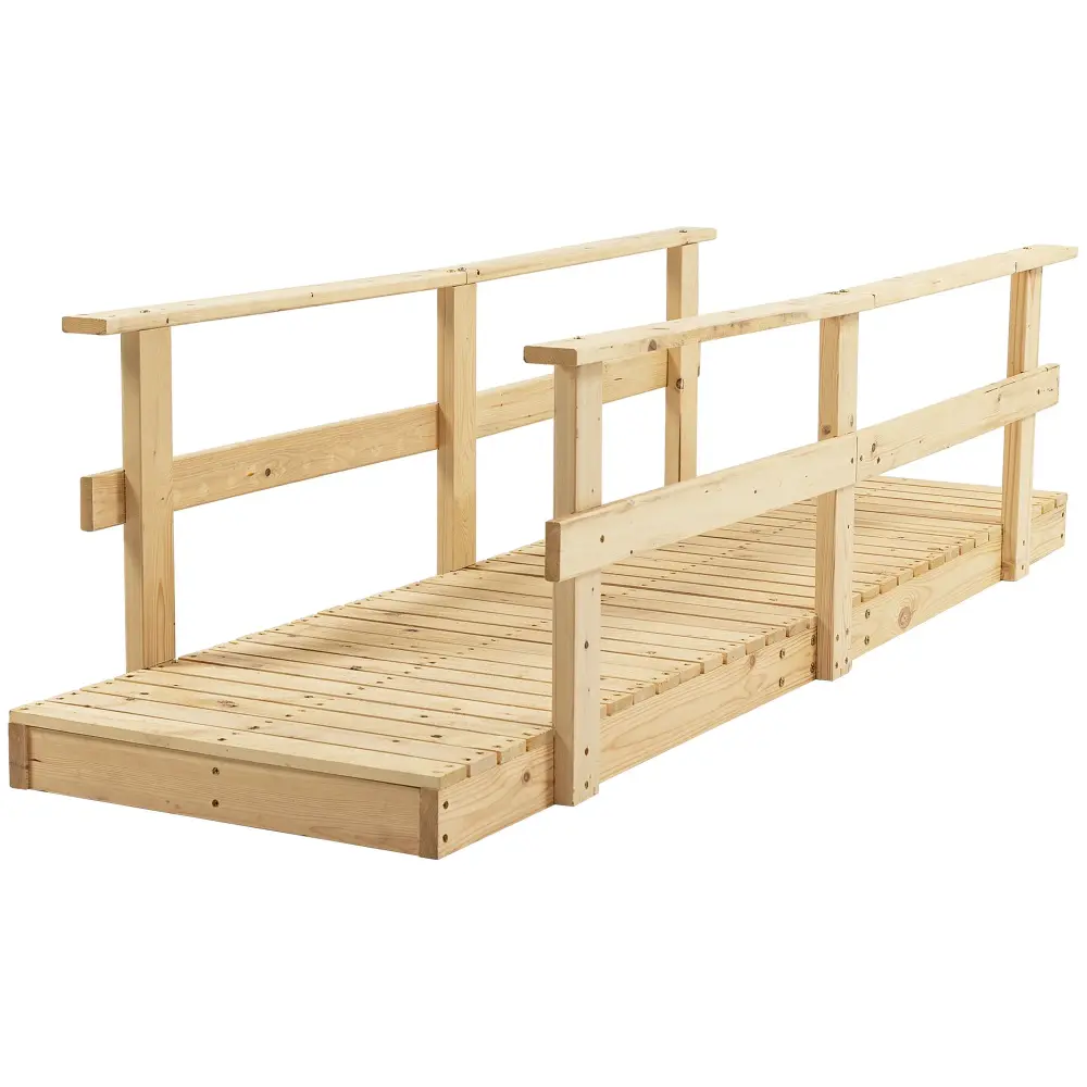 Outsunny - 7' Wooden Garden Bridge Safety Rails, Backyard Footbridge Ponds, Creeks, Streams - Wholesome