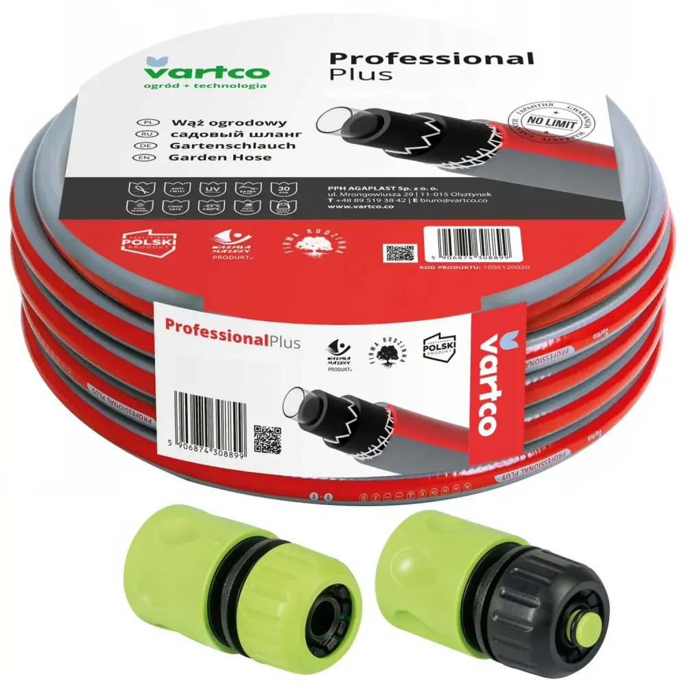30m 1/2" 6-Layer Garden Hose Pipe Connectors Vartco Commercial Plus & Cellfast Couplings UV Resistant Material