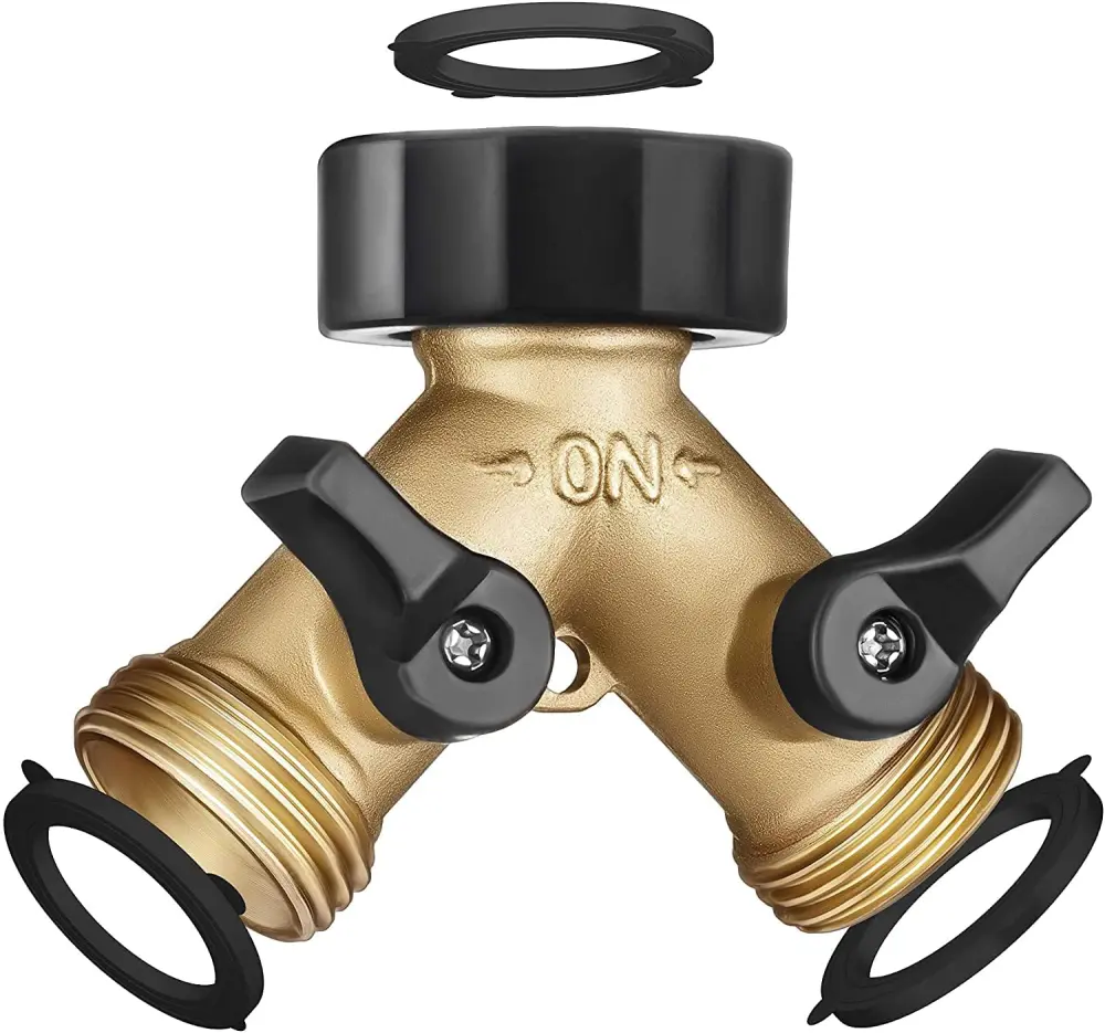 Brass Garden Hose Splitter 2 Way, Garden Y Hose Connector Metal Body, Water Hose Splitter Comfortable Grip, Hose Splitter ...