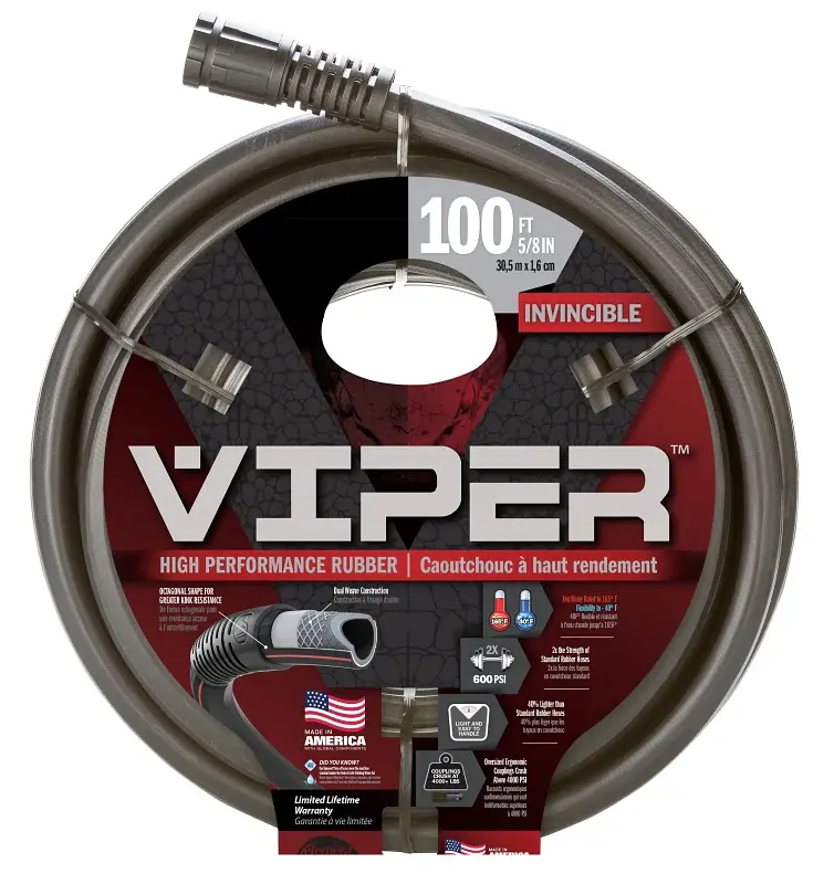 Element Viper CELVP58100 Garden Hose, 5/8 , 100 ft L, Tpr, Black