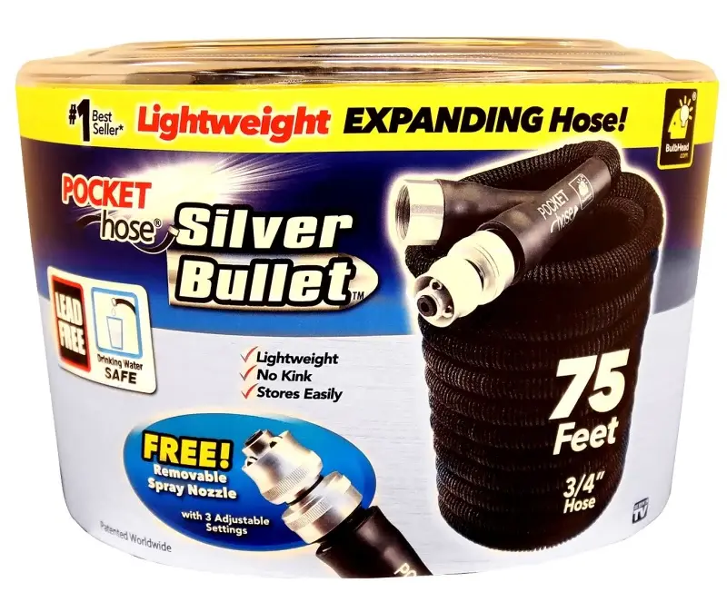 POCKET hose Chrome Bullet 13489-12 Expanding Garden Hose, 3/4 , 75 ft L, Plastic, Black