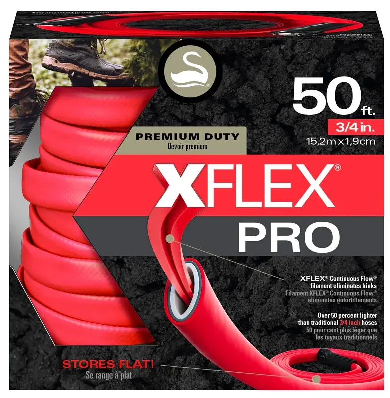 Swan XFlex PRO Series CSNXFP34050 Garden Hose, 3/4 , 50 ft L, Male x Female, Polyester, Cherry