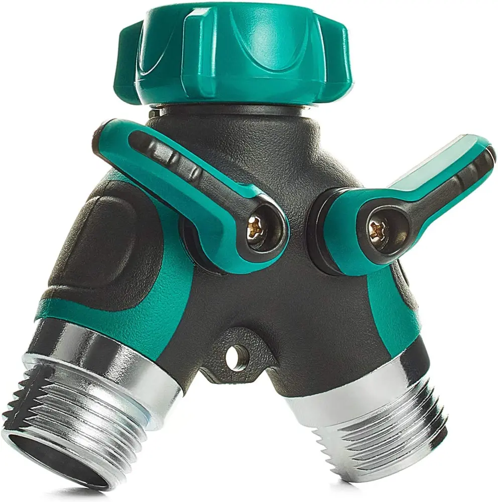 Water Splitter 2 Way, Garden Y Hose Connector Metal Body, Water Faucet Splitter Comfortable Rubberized Grip, 2 Way Hose Sp...