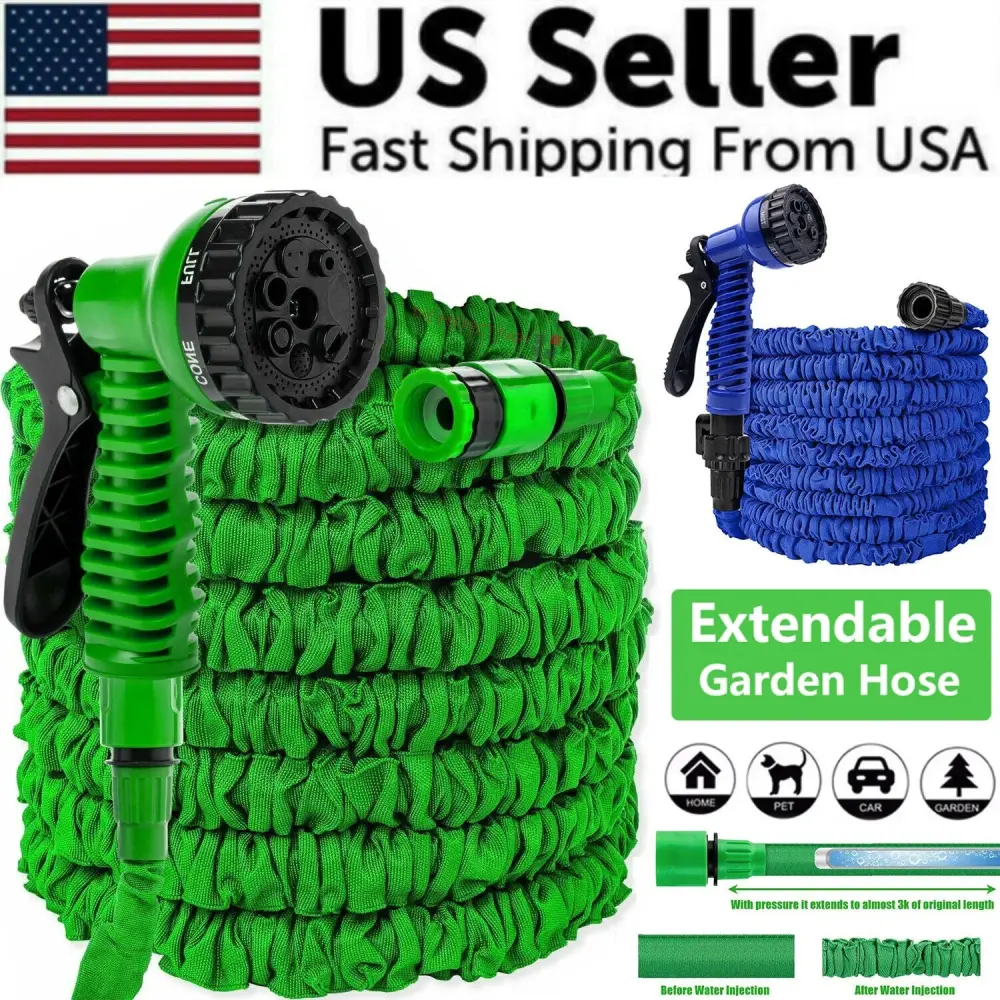 Expanding Upgradable Flexible Garden Water Hose w Spray Nozzle 25, 50, Large Yards